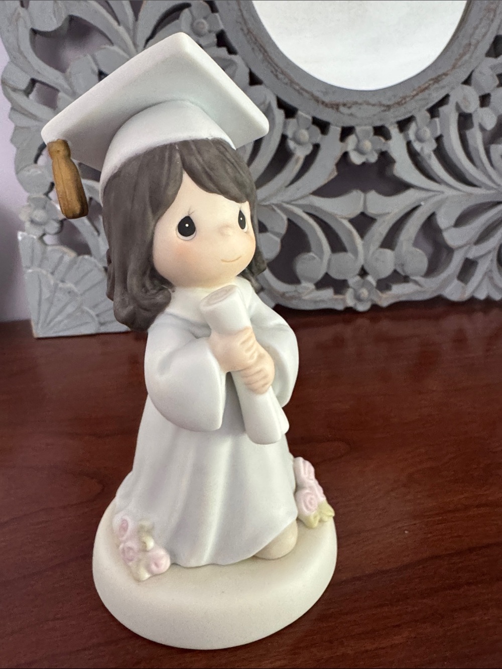 Graduation Girl Figurine in White with Brown Hair - precious moment graduate - Picture 2 of 8